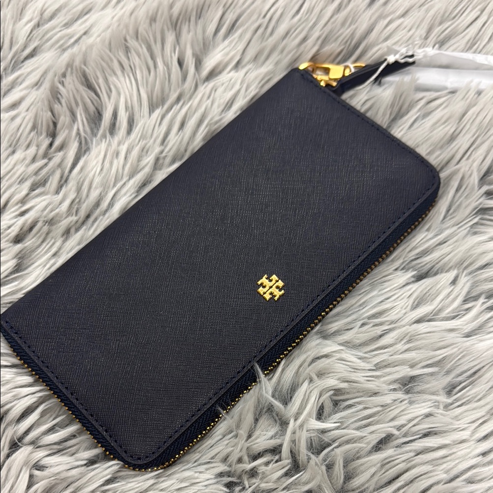 Tory Burch Navy Wallet With Gold Details
